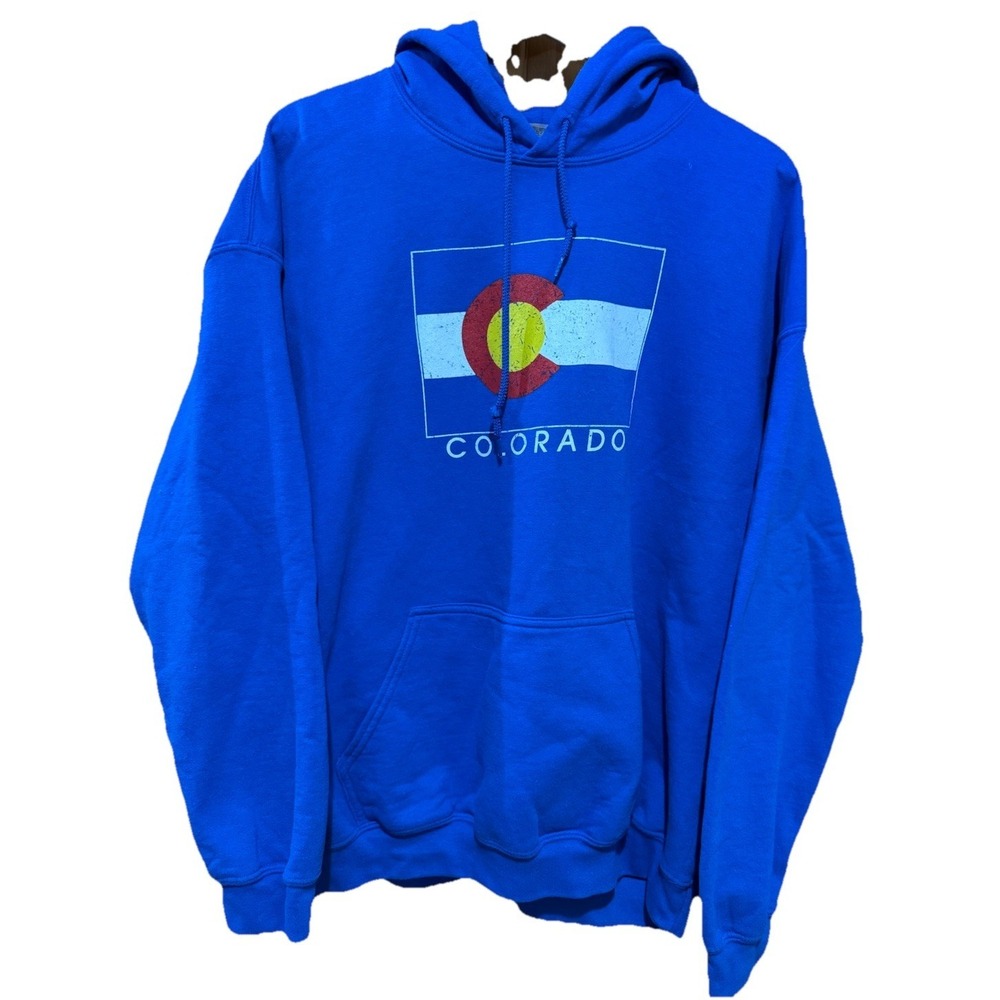 Colorado Flag Vintage‎ Fade Hoodie Men's XL Blue Pullover Sweatshirt EUC - Picture 5 of 5